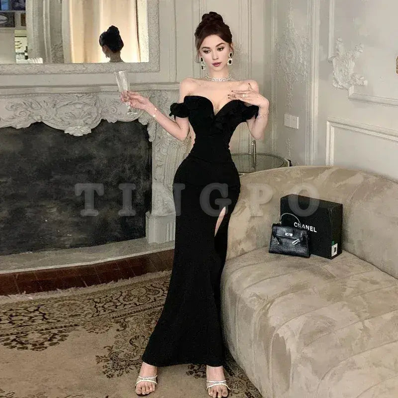 Wholesale Elegant High Waist Slim Wrapped Slit Long Prom Dresses New Evening Party Dress formal wear dresses