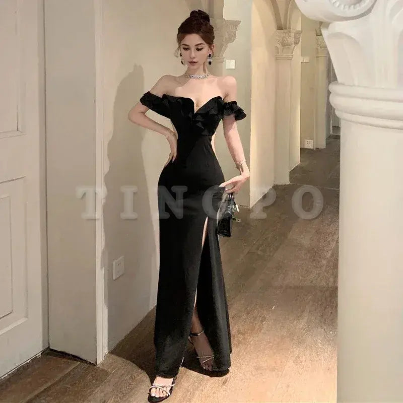 Wholesale Elegant High Waist Slim Wrapped Slit Long Prom Dresses New Evening Party Dress formal wear dresses