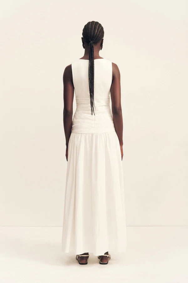 Elegant Ivory Sleeveless Deep V-Neck Ruched Bodice High Waist Pleated Maxi Dress with Pockets Prom Dress