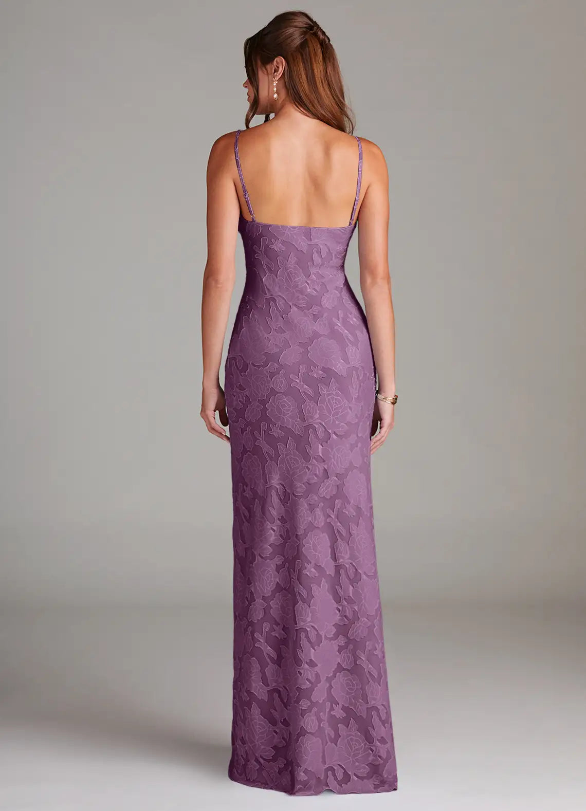 Elegant Lavender Floral Jacquard V-Neck Spaghetti Strap Backless Mermaid Maxi Dress Prom Dress