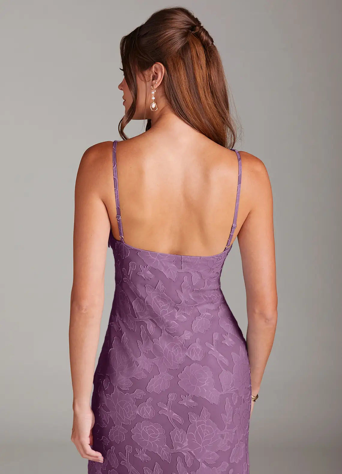 Elegant Lavender Floral Jacquard V-Neck Spaghetti Strap Backless Mermaid Maxi Dress Prom Dress