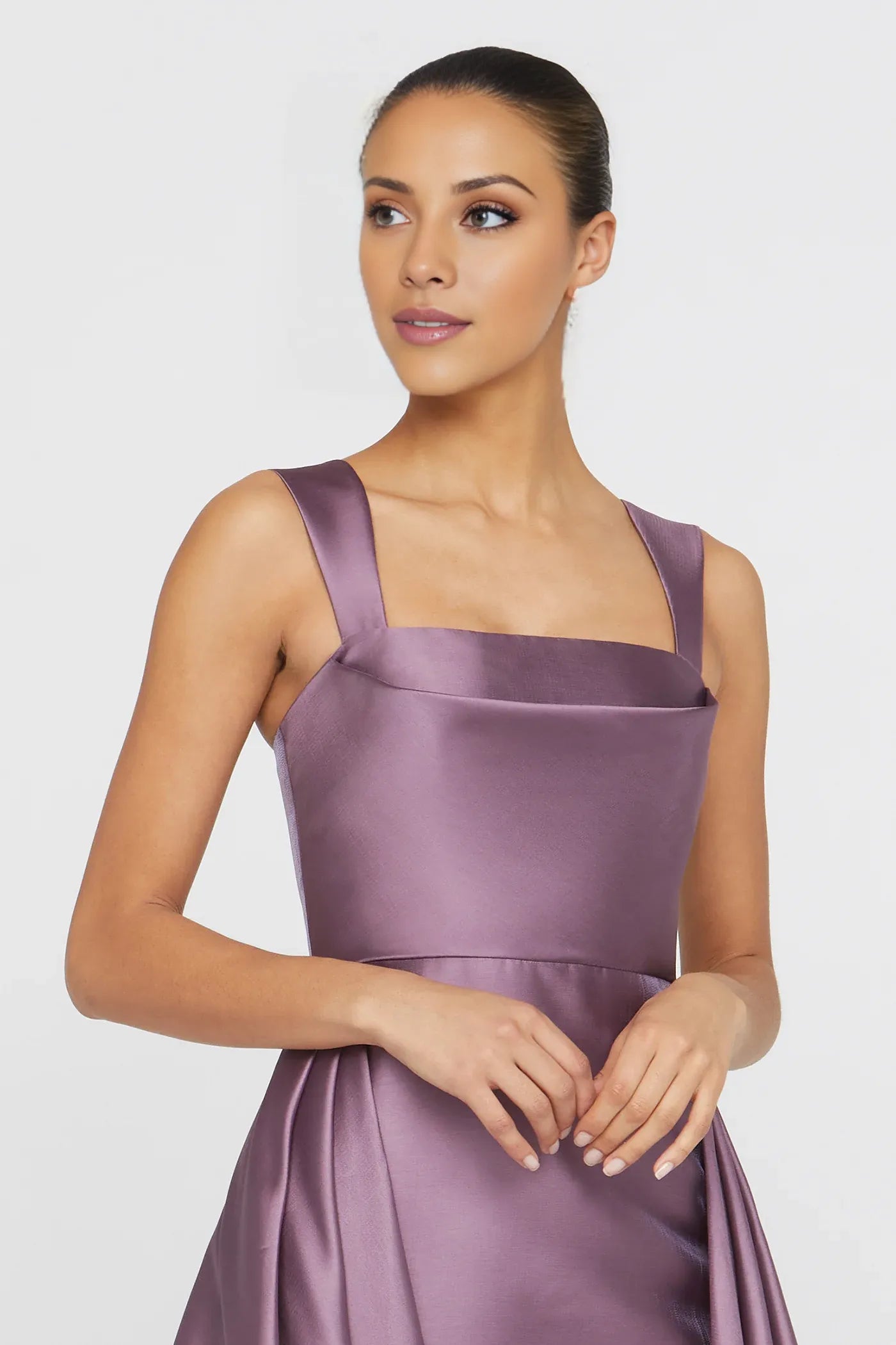 Elegant Lavender Satin Square Neck Spaghetti Strap Open Back High-Low Ballgown Maxi Dress Prom Dress