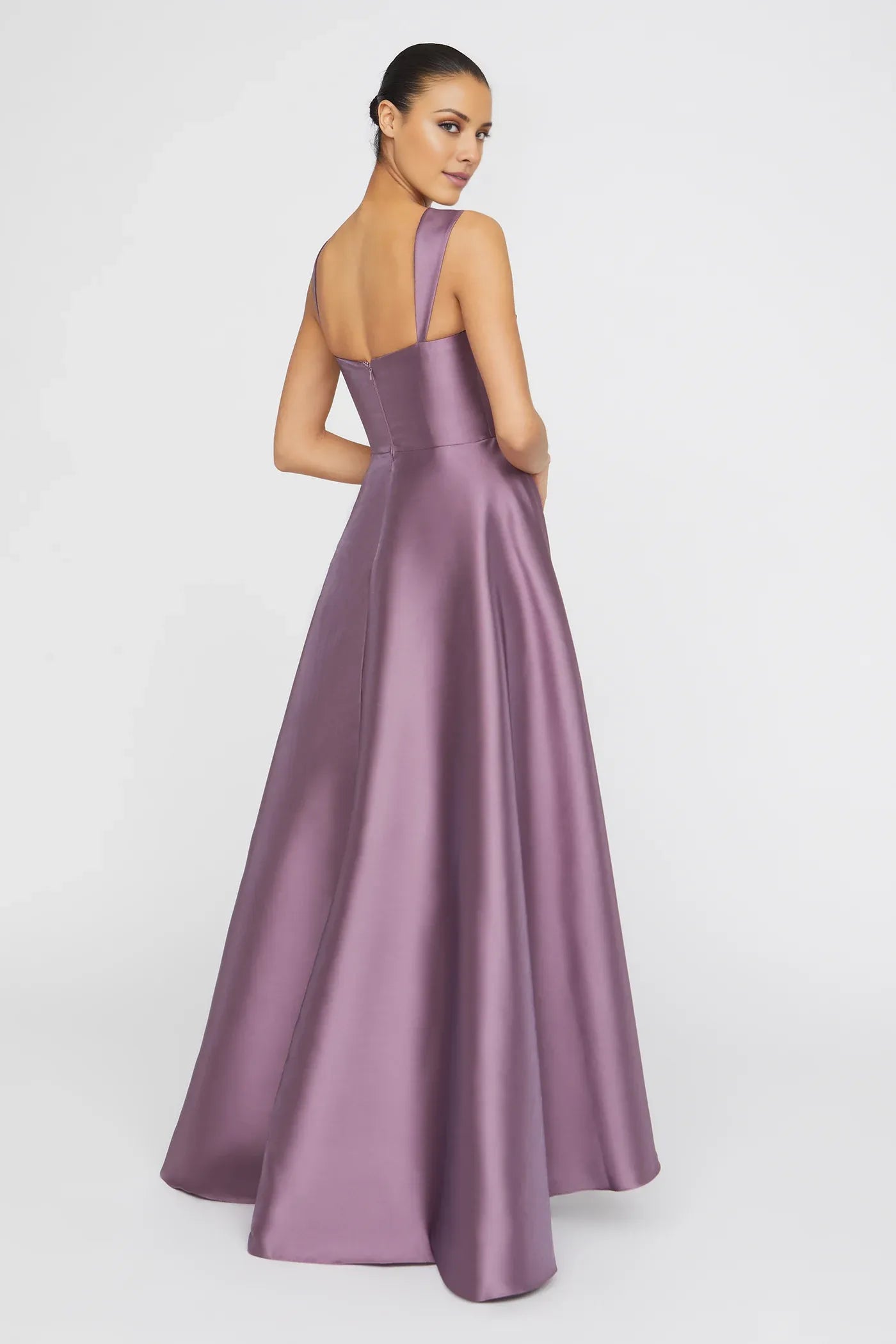 Elegant Lavender Satin Square Neck Spaghetti Strap Open Back High-Low Ballgown Maxi Dress Prom Dress