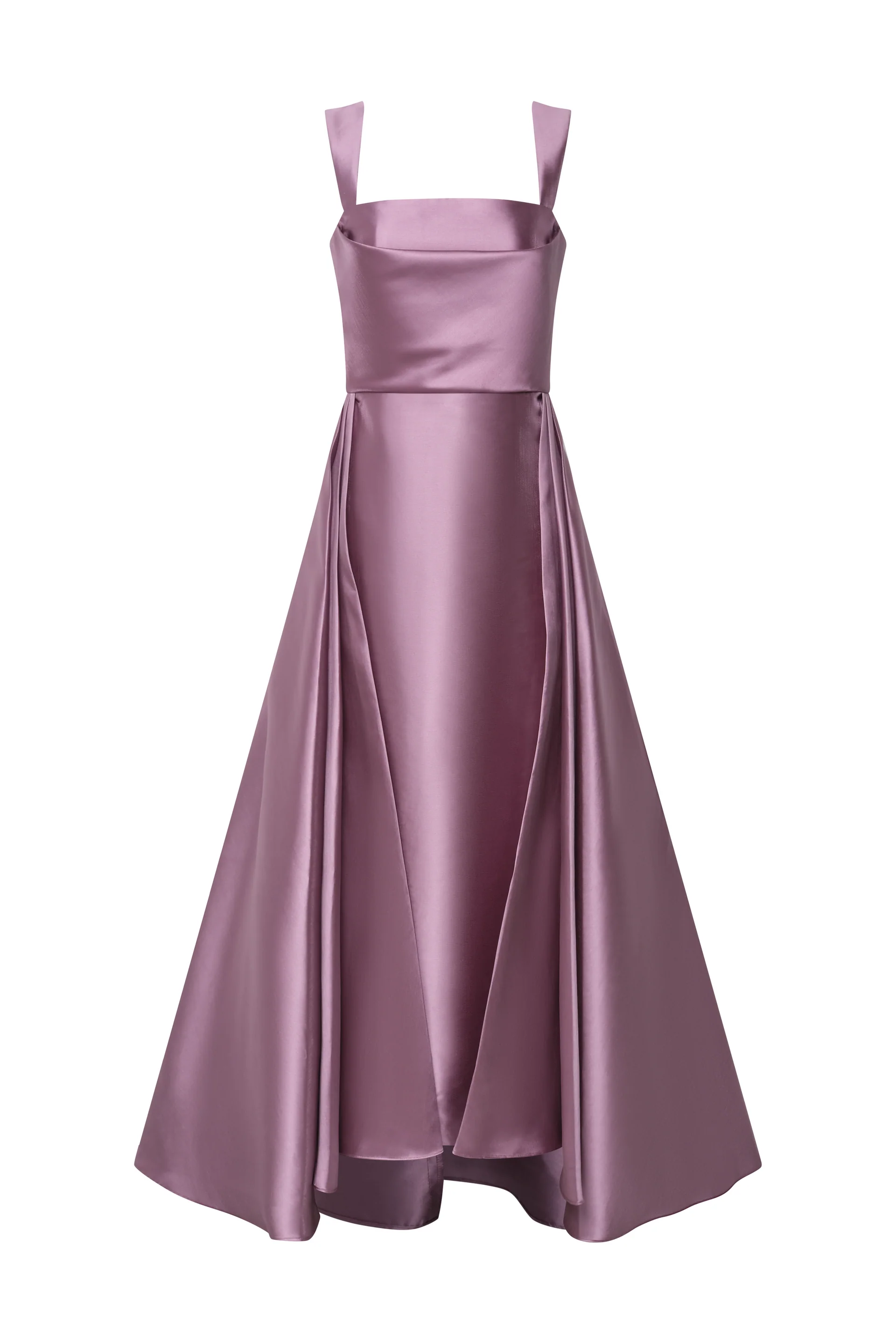 Elegant Lavender Satin Square Neck Spaghetti Strap Open Back High-Low Ballgown Maxi Dress Prom Dress