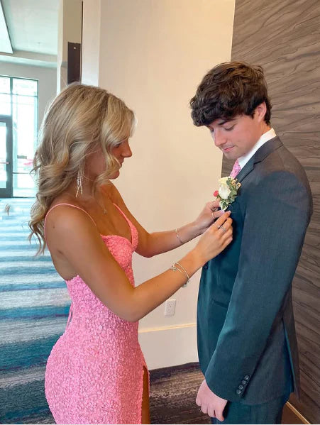 TingPo Wholesale Elegant Mermaid Sequin Pink Long Prom Dresses Formal Dress