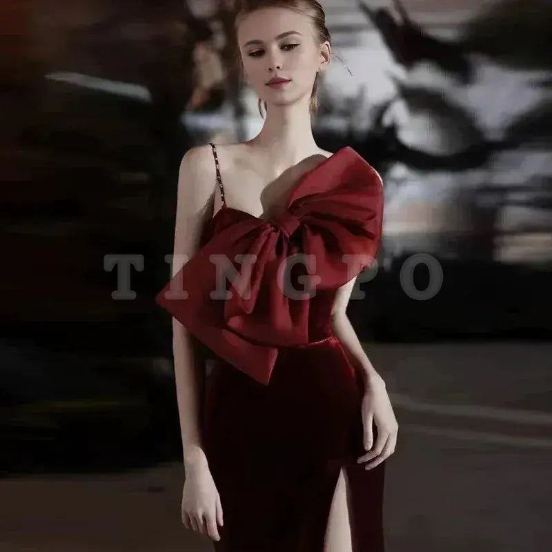 Wholesale Elegant Mermaid Spaghetti Straps Burgundy Long Prom Dress Evening Dresses formal wear dresses