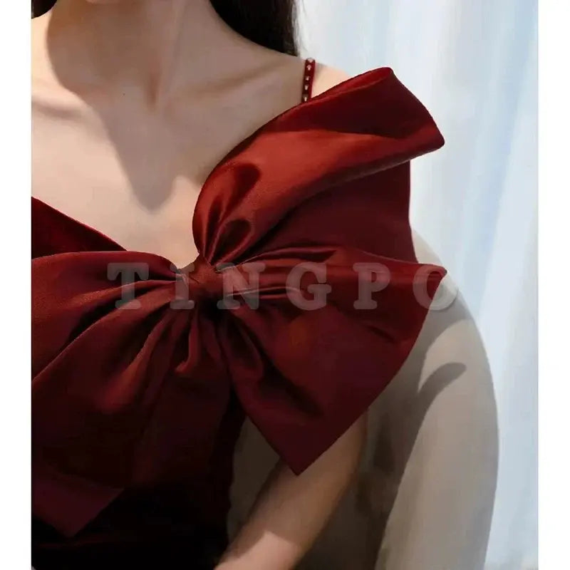 Wholesale Elegant Mermaid Spaghetti Straps Burgundy Long Prom Dress Evening Dresses formal wear dresses