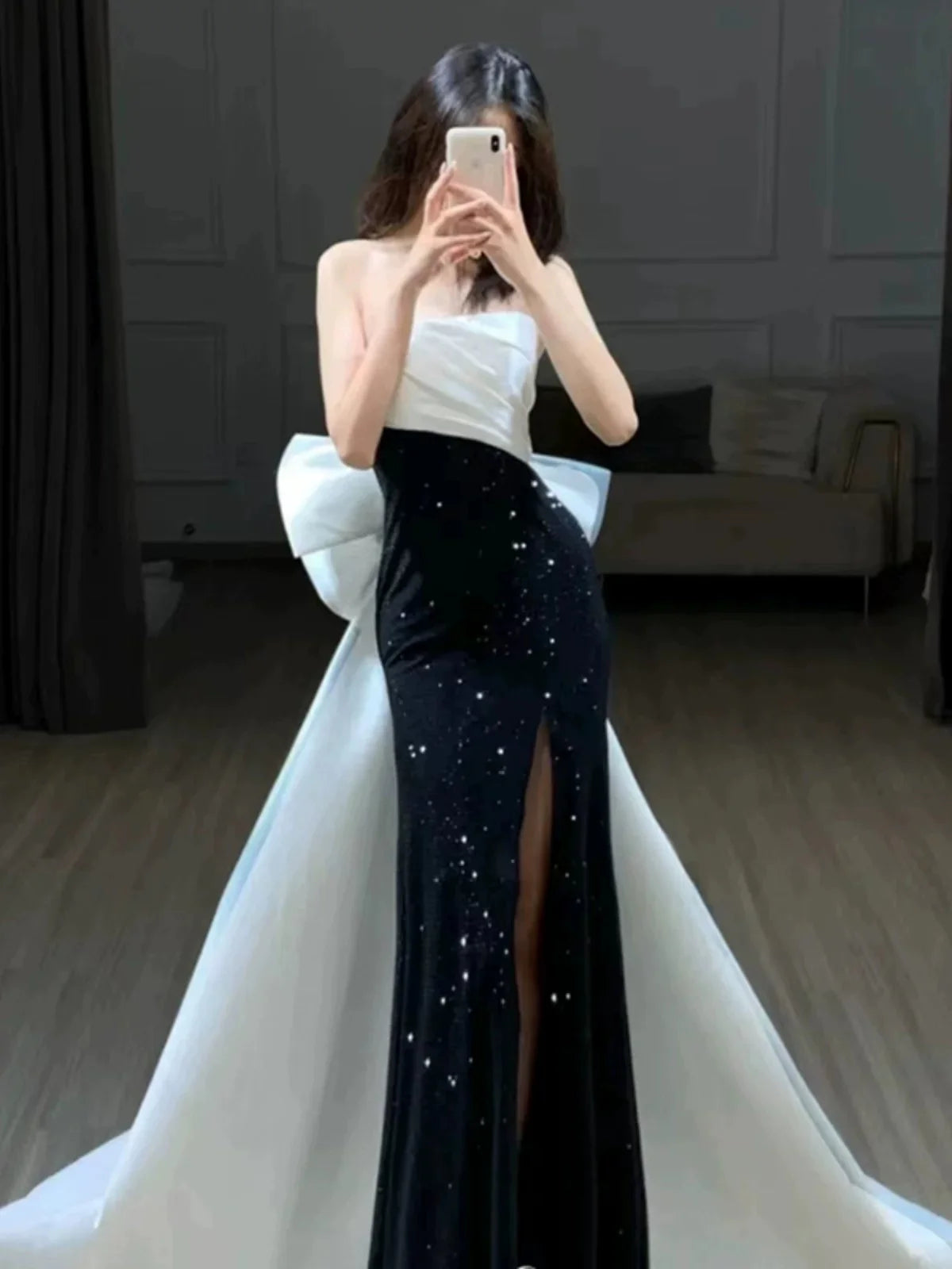 Wholesale Elegant Mermaid Strapless Black Sequin Long Prom Dress Evening Dresses formal wear dresses