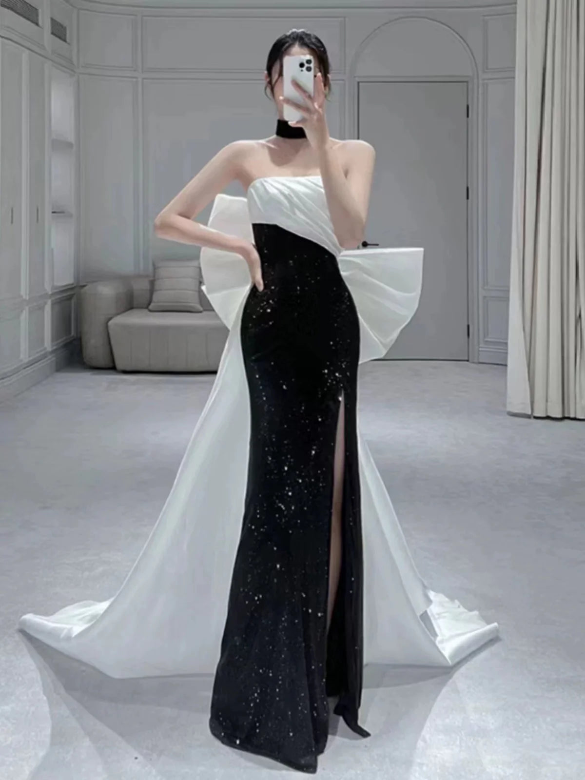 Wholesale Elegant Mermaid Strapless Black Sequin Long Prom Dress Evening Dresses formal wear dresses