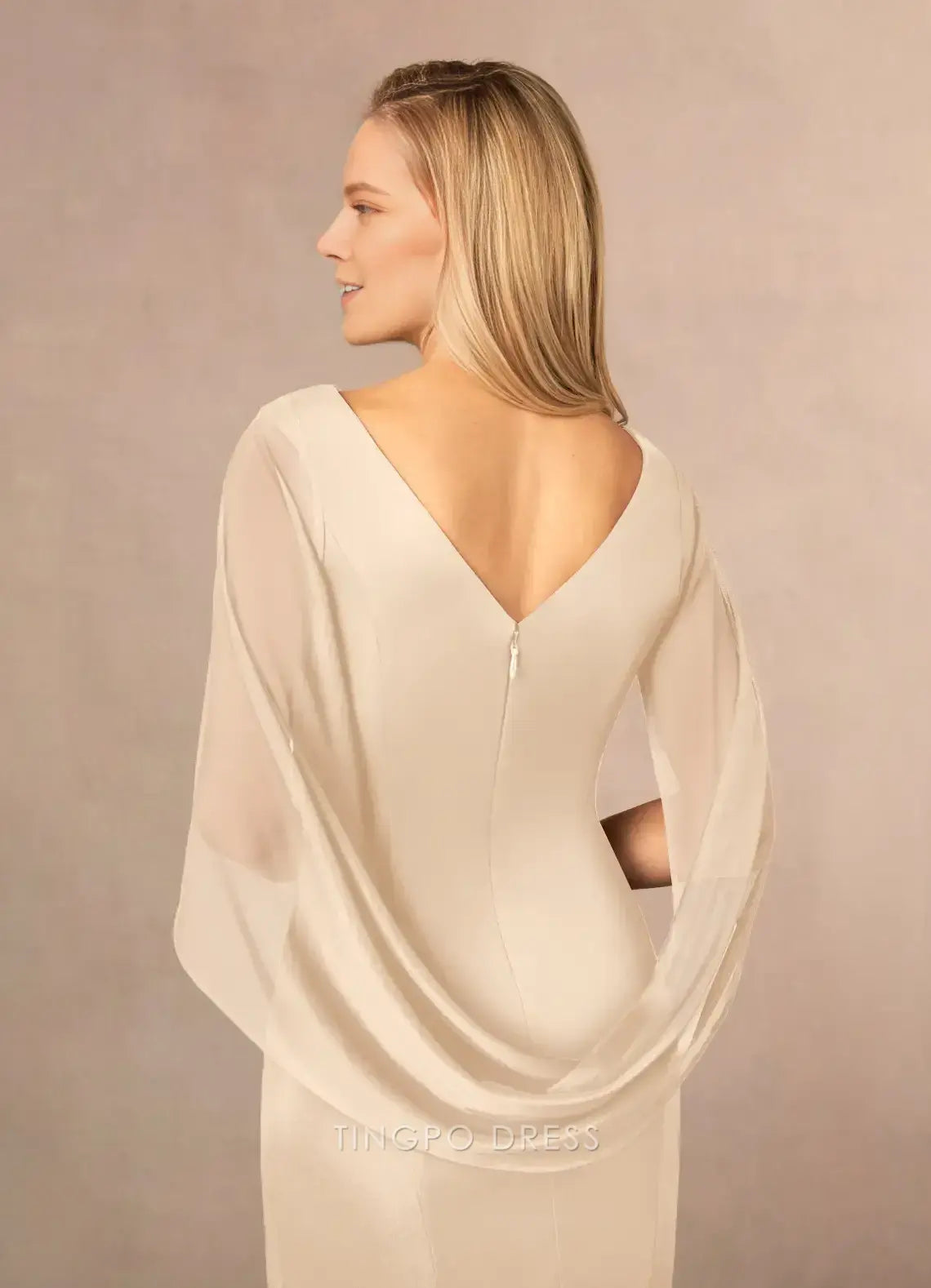 Elegant Mermaid/Trumpet Scoop Cap Sleeve V back Floor-Length Mother of the Bride Dress