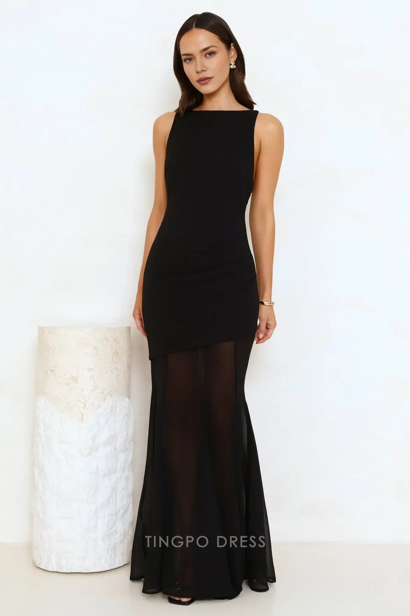 Elegant Mermaid/Trumpet Scoop Sleeveless Back Zip Floor-Length prom dress