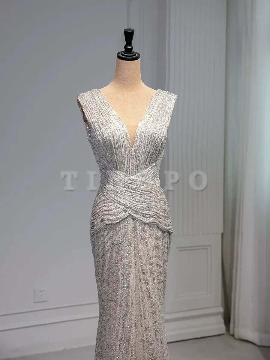 Wholesale Elegant Mermaid V Neckline Sequin Party Dress Prom Dresses Evening Dress formal wear dresses