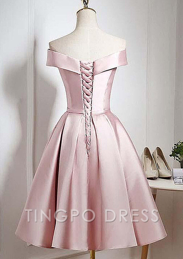 TingPo Wholesale Elegant Off-Shoulder Satin Short/Mini Homecoming Dress