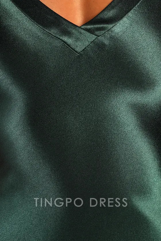 TingPo Wholesale Elegant Perfectly Emerald Green Satin Strappy Maxi Dress formal wear dresses