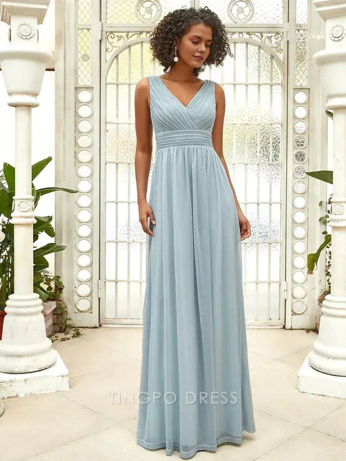 Elegant Plus Size Women's V - Neck Sleeveless Shimmering Maxi Dress Prom Dress