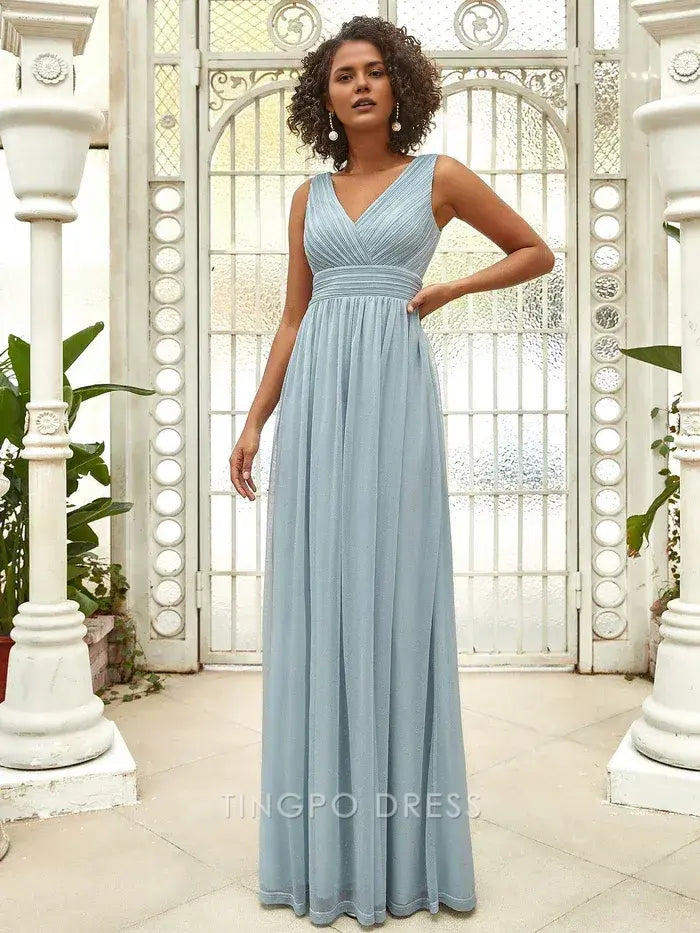 Elegant Plus Size Women's V - Neck Sleeveless Shimmering Maxi Dress Prom Dress