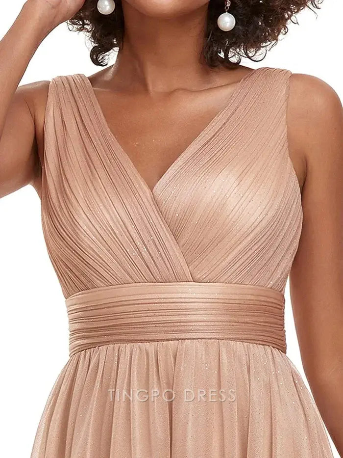 Elegant Plus Size Women's V - Neck Sleeveless Shimmering Maxi Dress Prom Dress