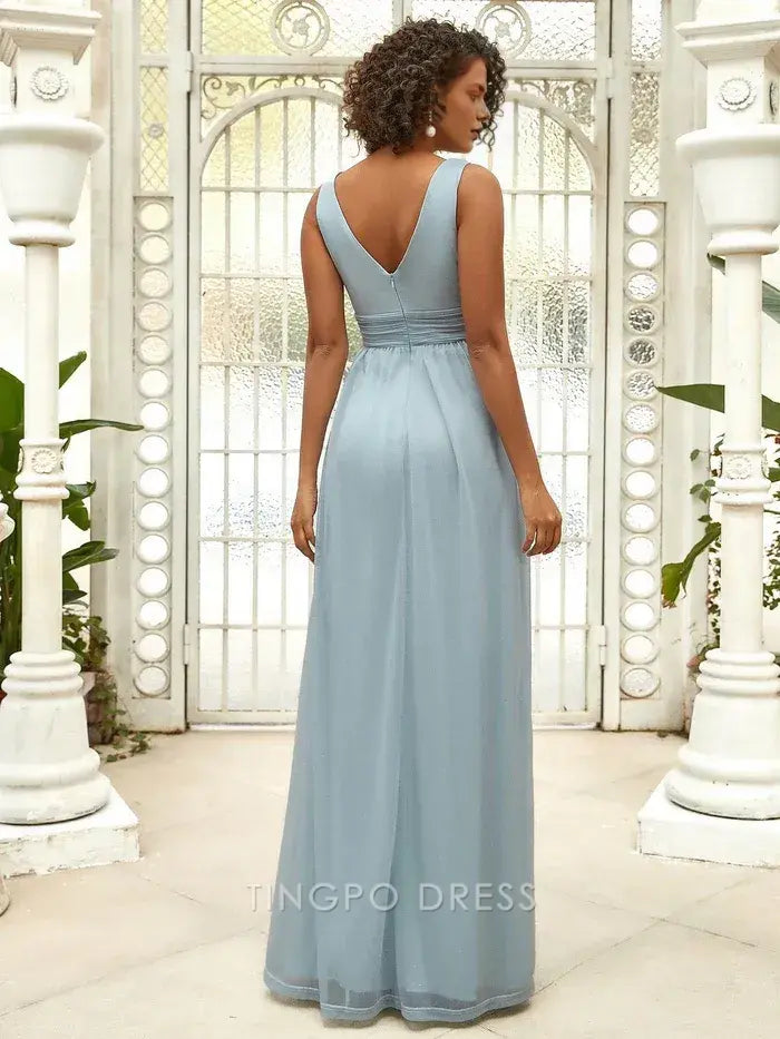 Elegant Plus Size Women's V - Neck Sleeveless Shimmering Maxi Dress Prom Dress