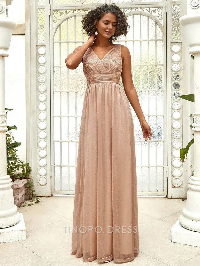 Elegant Plus Size Women's V - Neck Sleeveless Shimmering Maxi Dress Prom Dress
