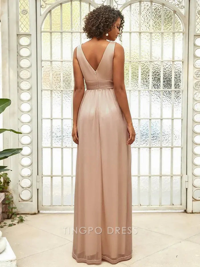 Elegant Plus Size Women's V - Neck Sleeveless Shimmering Maxi Dress Prom Dress