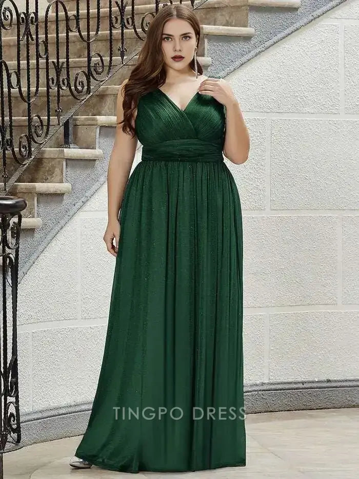 Elegant Plus Size Women's V - Neck Sleeveless Shimmering Maxi Dress Prom Dress