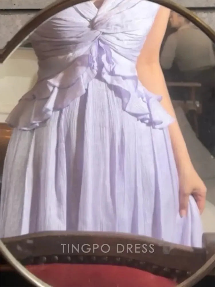 TingPo Wholesale Elegant Pretty A Line Spaghetti Straps Lilac Long Prom Dresses Simple Evening Dress