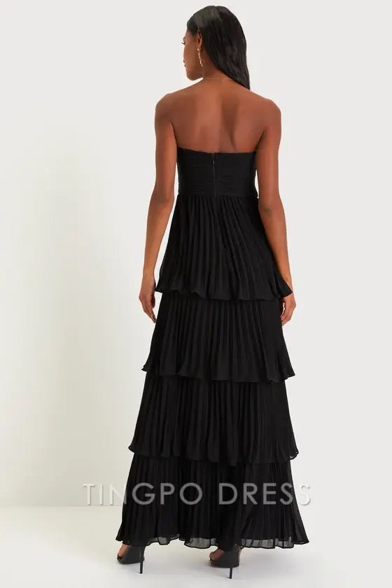 TingPo Wholesale Elegant Seriously Sensational Black Strapless Tiered Maxi Dress formal wear dresses