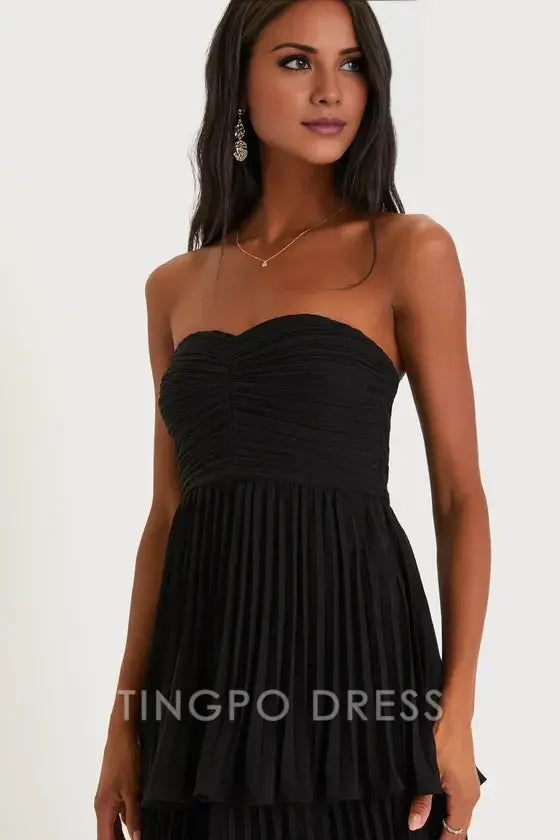 TingPo Wholesale Elegant Seriously Sensational Black Strapless Tiered Maxi Dress formal wear dresses