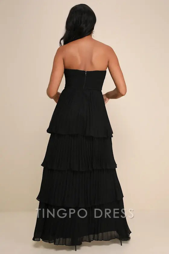 TingPo Wholesale Elegant Seriously Sensational Black Strapless Tiered Maxi Dress formal wear dresses