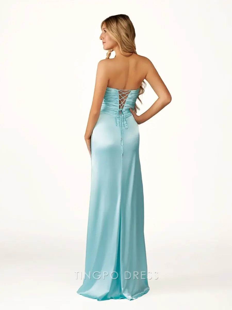 Elegant Sheath/Column Strapless Cutout Maxi Dress with Lace - Up Back Prom Dress