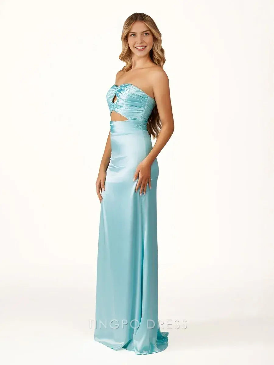 Elegant Sheath/Column Strapless Cutout Maxi Dress with Lace - Up Back Prom Dress