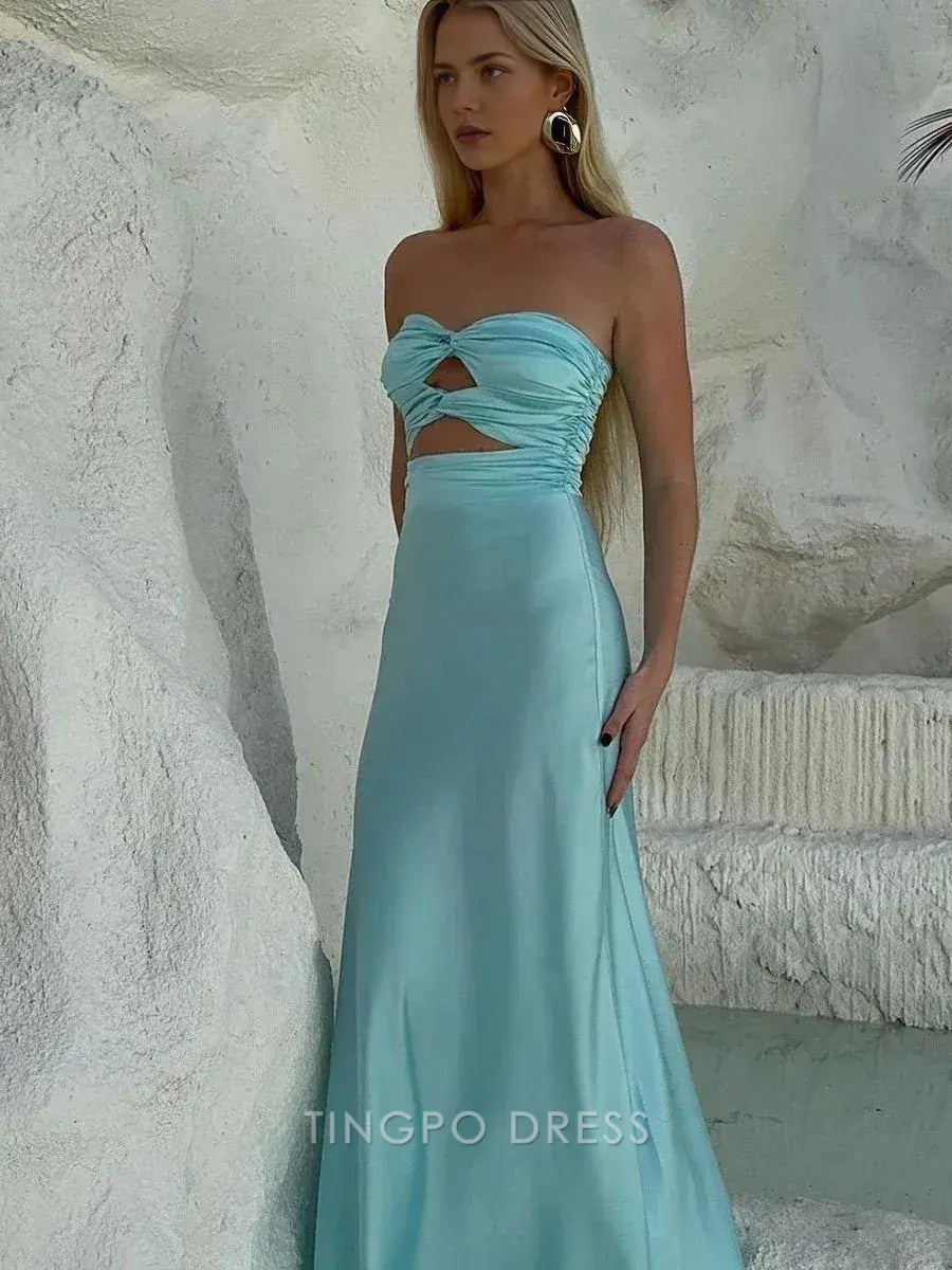 Elegant Sheath/Column Strapless Cutout Maxi Dress with Lace - Up Back Prom Dress