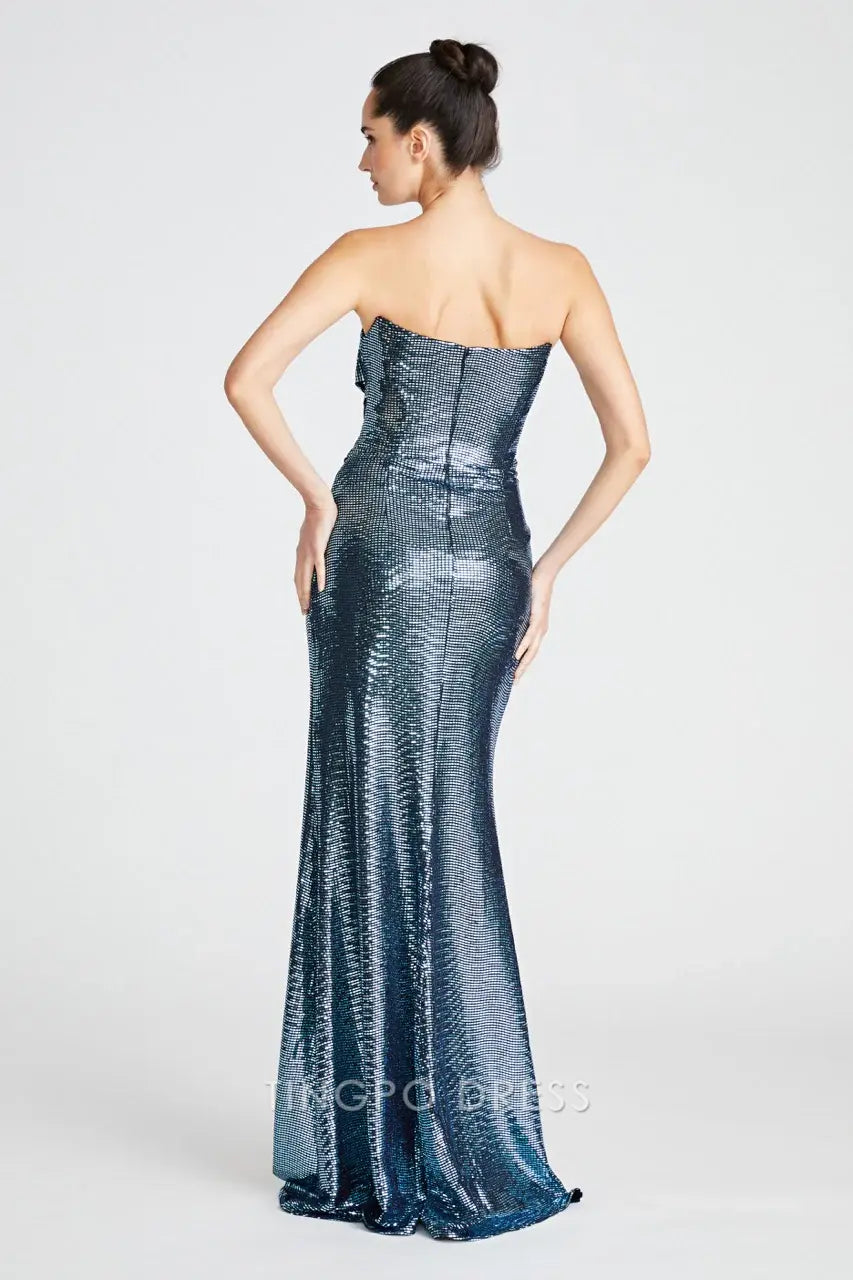 Elegant Sheath/Column Strapless Sequin Mermaid Maxi Dress with Slit Prom Dress