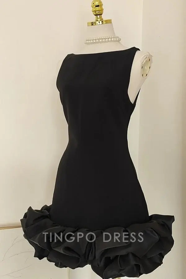 TingPo Wholesale Elegant Sheath ScoopNeck Straps Sleeveless Backless Back Zipper Ruched Mini Homecoming Dress Short Evening Dress Birthday Party Dress formal wear dresses