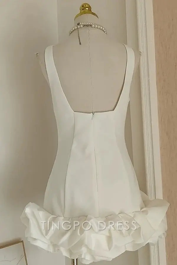 TingPo Wholesale Elegant Sheath ScoopNeck Straps Sleeveless Backless Back Zipper Ruched Mini Homecoming Dress Short Evening Dress Birthday Party Dress formal wear dresses