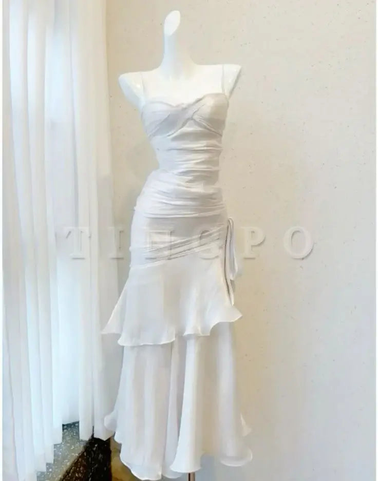 Wholesale Elegant Sheath Straps Sleeveless White Prom Dresses Long Evening Dress formal wear dresses