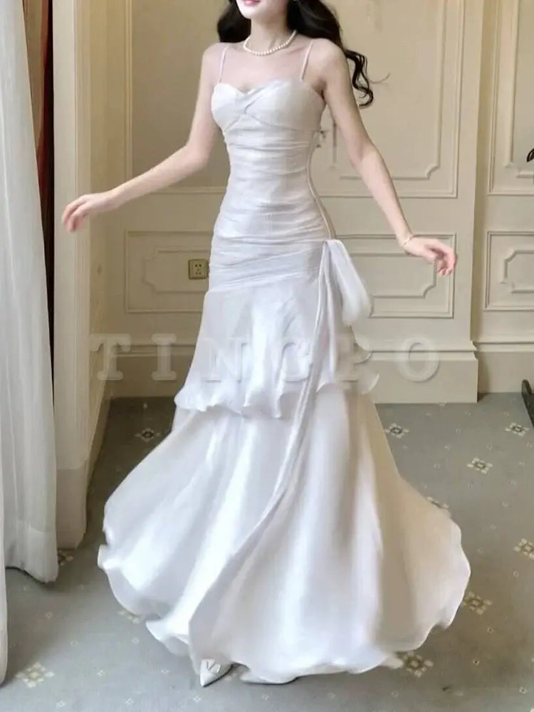 Wholesale Elegant Sheath Straps Sleeveless White Prom Dresses Long Evening Dress formal wear dresses