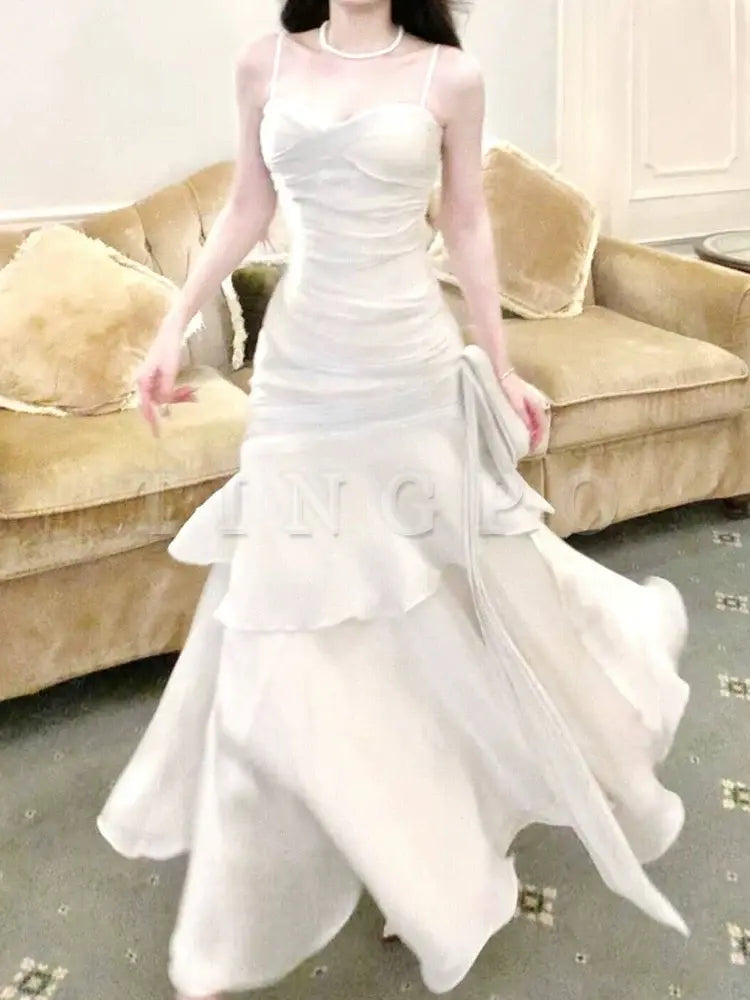 Wholesale Elegant Sheath Straps Sleeveless White Prom Dresses Long Evening Dress formal wear dresses