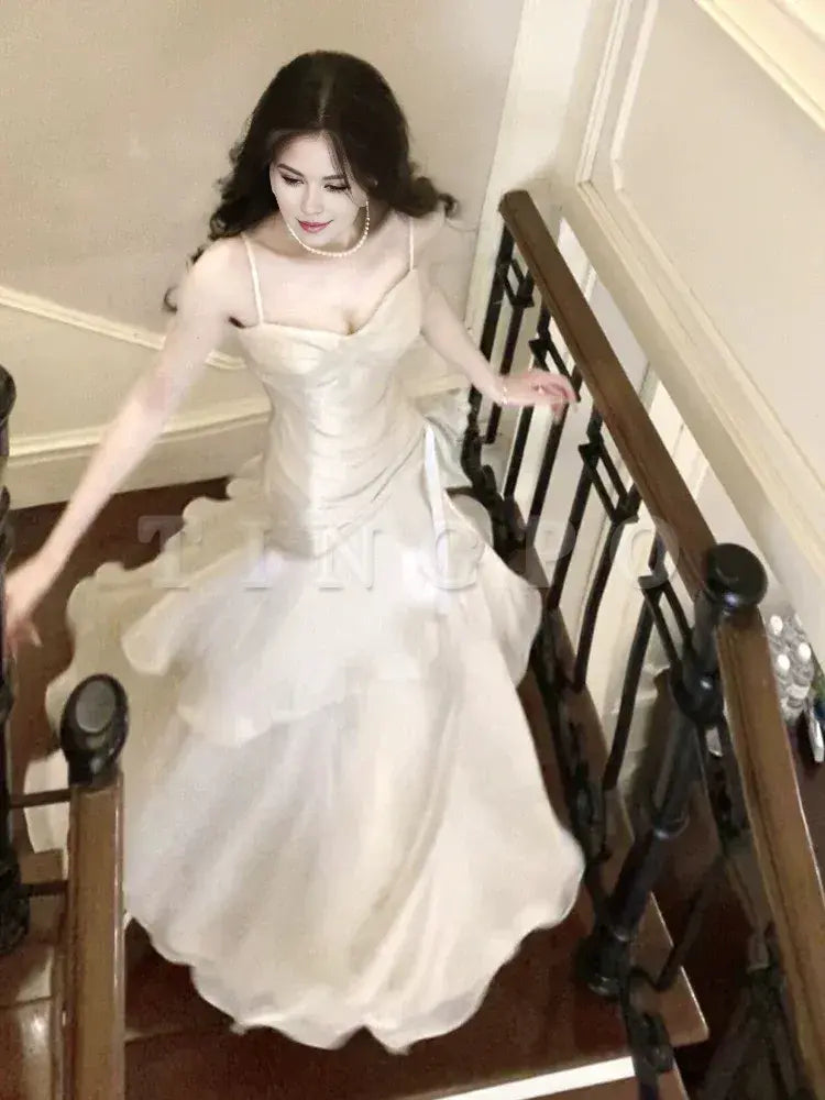 Wholesale Elegant Sheath Straps Sleeveless White Prom Dresses Long Evening Dress formal wear dresses