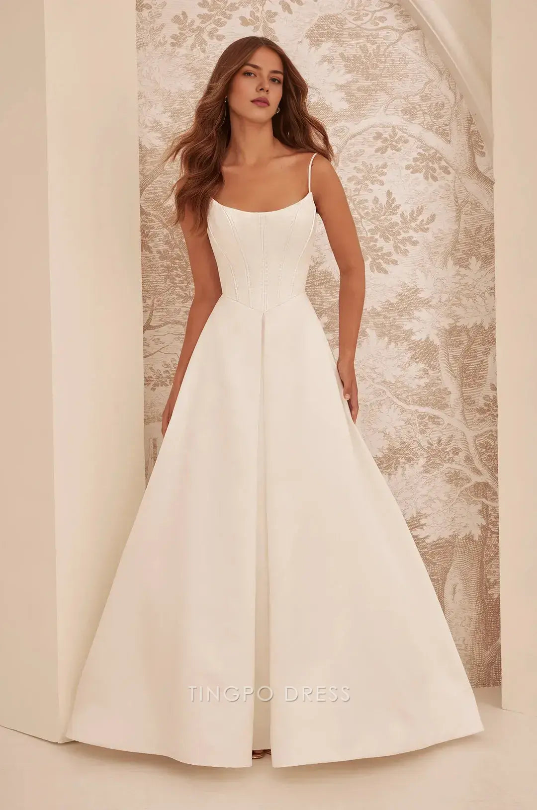 Elegant Spaghetti Strap Corset Bodice Ball Gown Wedding Dress with Train Prom Dress