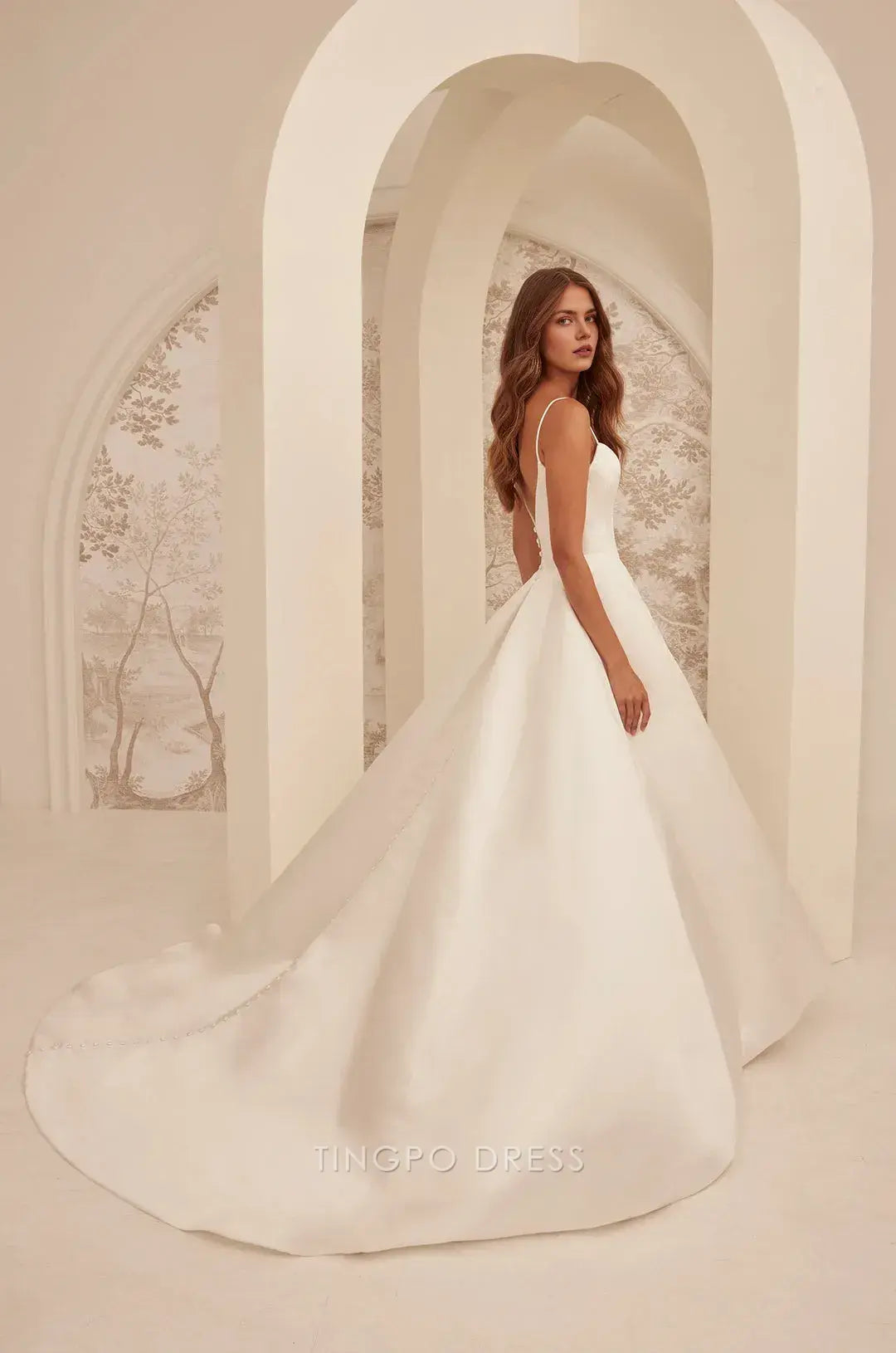 Elegant Spaghetti Strap Corset Bodice Ball Gown Wedding Dress with Train Prom Dress