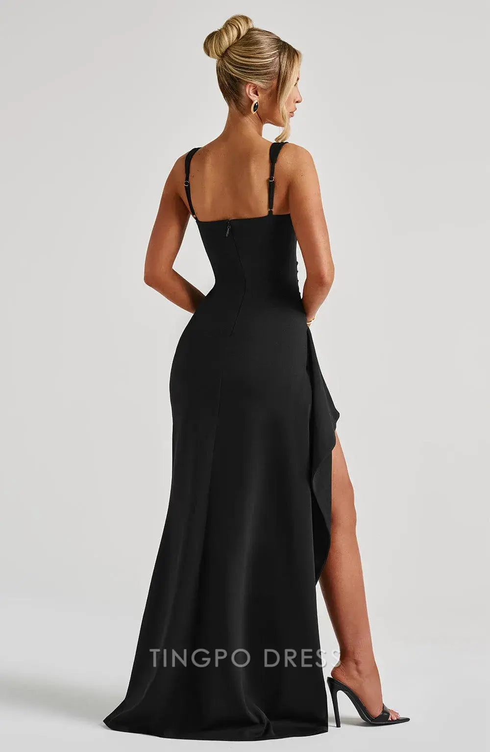 Elegant Square Neck Ruched High Slit Mermaid Floor-Length Maxi Dress Prom Dress