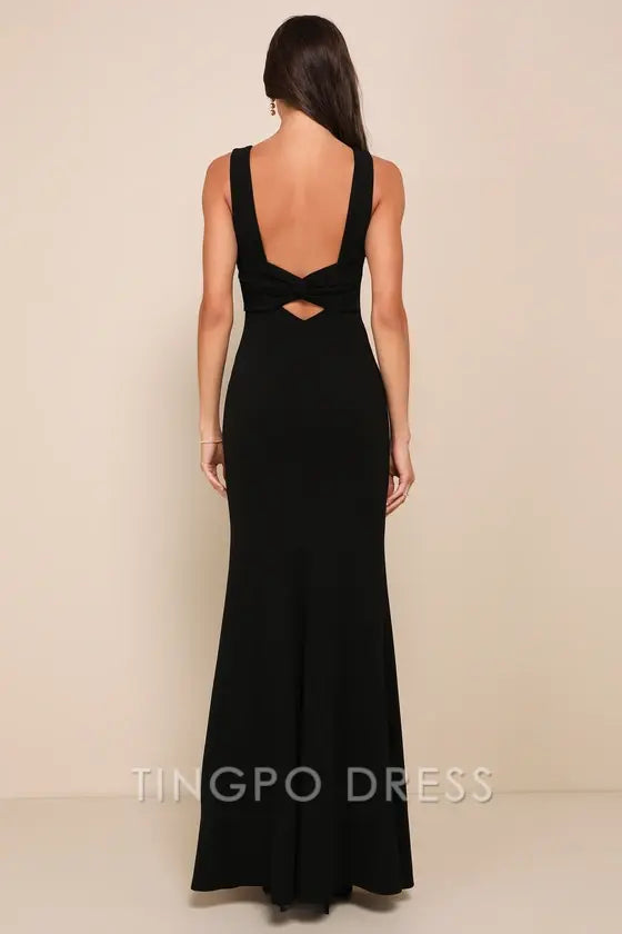 TingPo Wholesale Elegant black knot sleeveless backless mermaid dress
