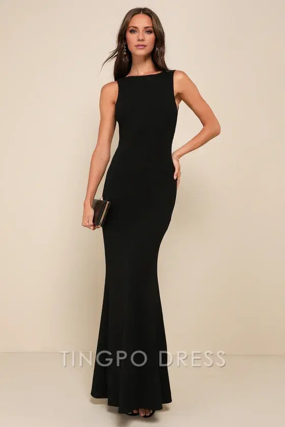 TingPo Wholesale Elegant black knot sleeveless backless mermaid dress