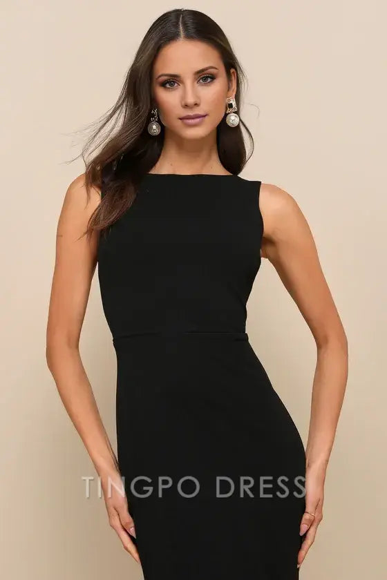 TingPo Wholesale Exquisite Refinement Black Backless Bow Ruffled Maxi Dress formal wear dresses