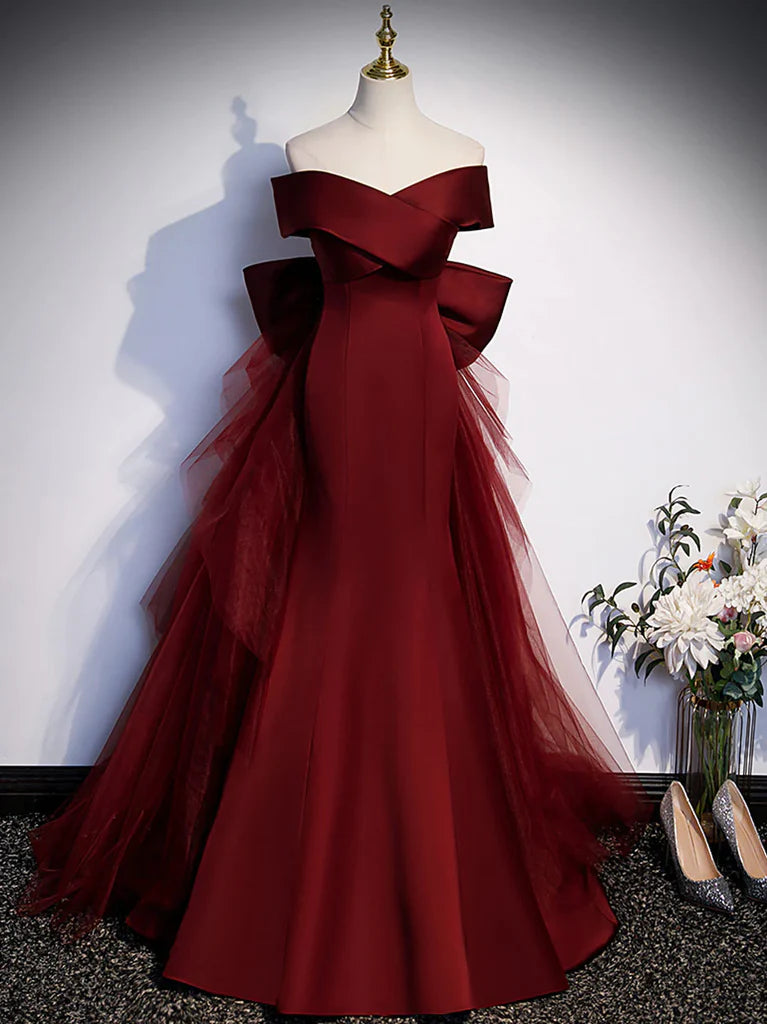 Wholesale Burgundy Mermaid Off The Shoulder Long Prom Dress Formal Evening Dresses