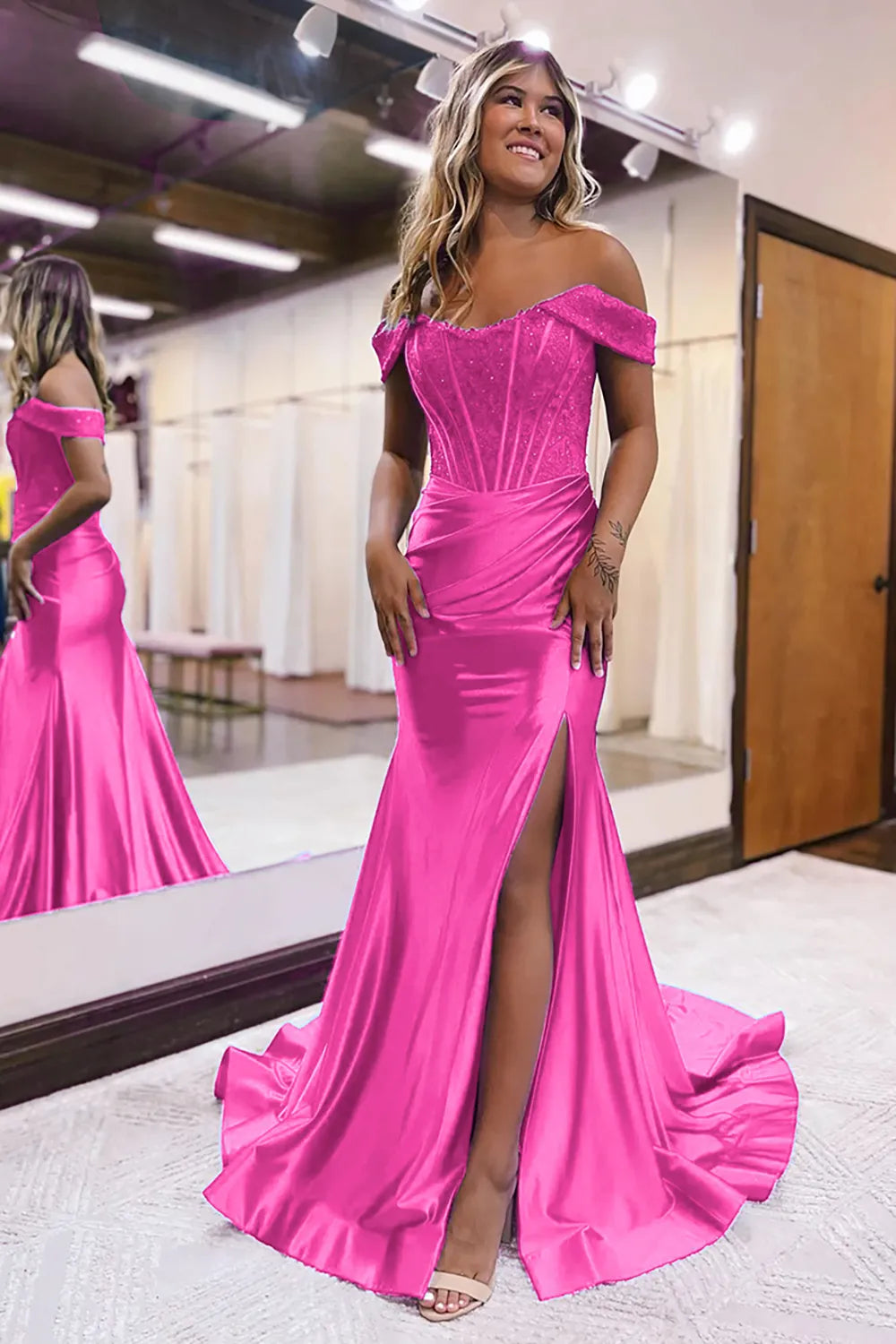 Wholesale Mermaid Off The Shoulder Court Train Long Dress With Split prom dresses with long sleeves
