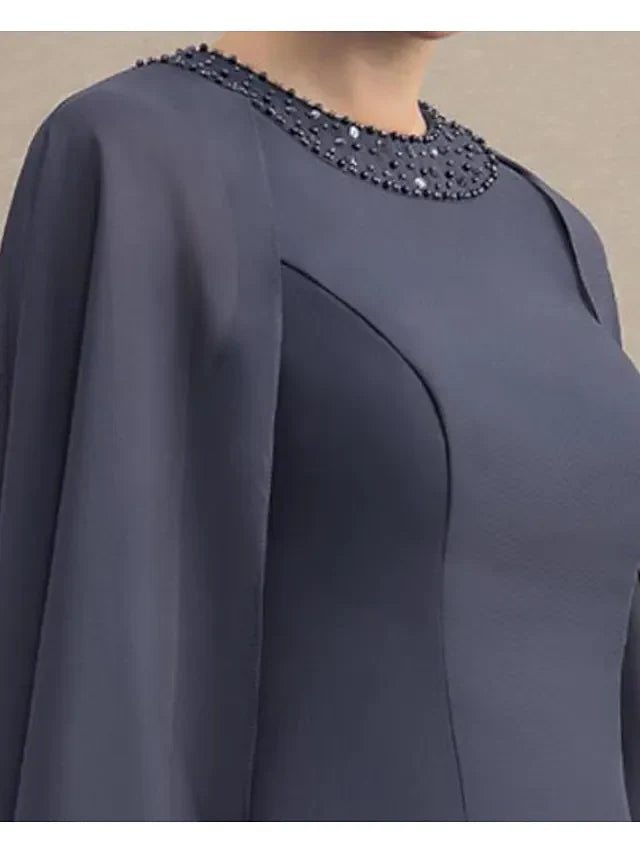 Wholesale Mother of the Bride Dress Elegant Jewel Neck Knee Length Chiffon Sleeveless with Beading