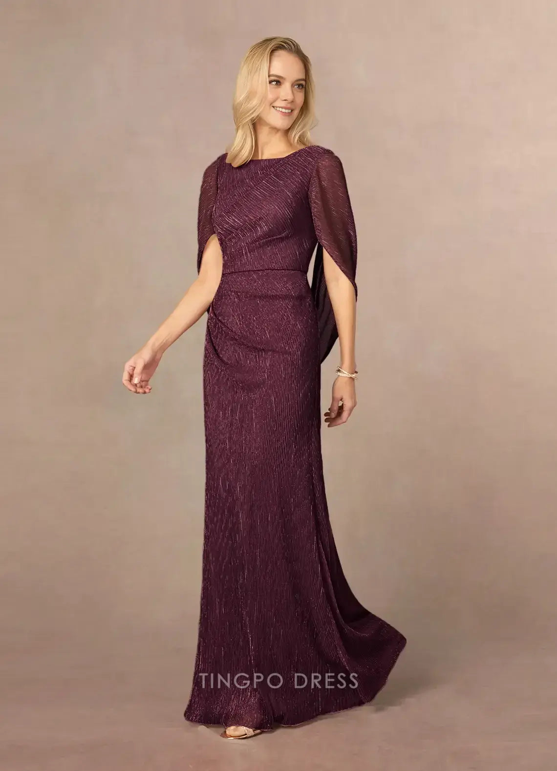 Fashionable Mermaid/Trumpet Scoop Cap Sleeve Back Zip Floor-Length Mother of the Bride Dress