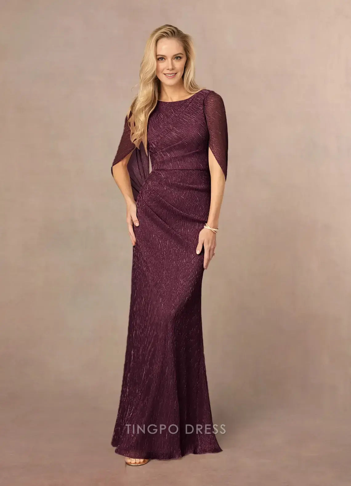 Fashionable Mermaid/Trumpet Scoop Cap Sleeve Back Zip Floor-Length Mother of the Bride Dress
